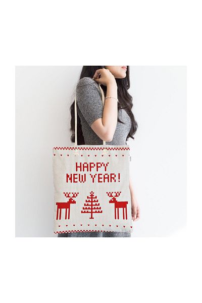 Realhomes La mulți ani, geantă modernă din material textil cu fermoar, imprimată digital, Canta-3028