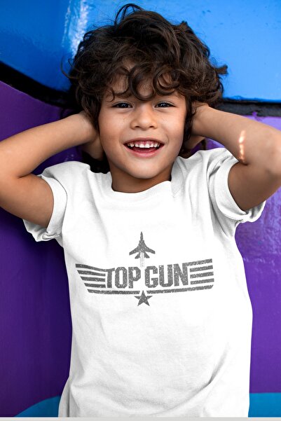 ROCKANDROLL Παιδικό μπλουζάκι Top Gun Λευκό κοντομάνικο για κορίτσια Unisex