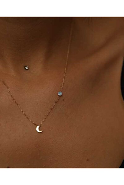 Reis Kuyumculuk Kadın Mineli Ay Pembe Altın Kolye T1060.