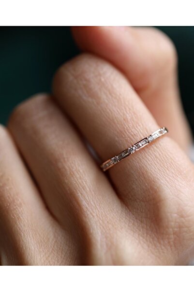 Reis Kuyumculuk Kadın Bir Taş Bir Baget Sarı Pırlanta Yüzük T1245.