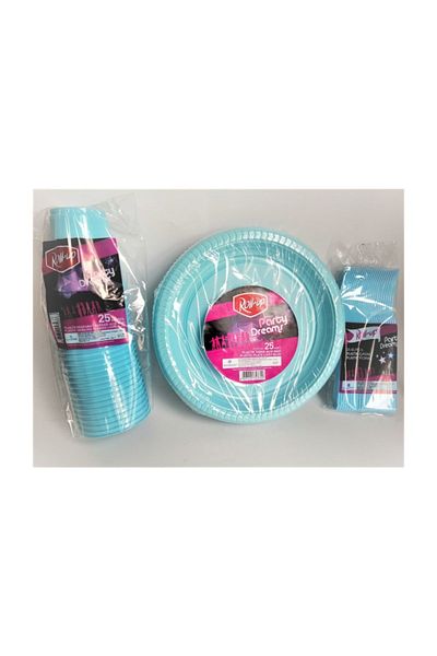 Roll Blue Color 25 Pieces Plastic Cup Fork Plate