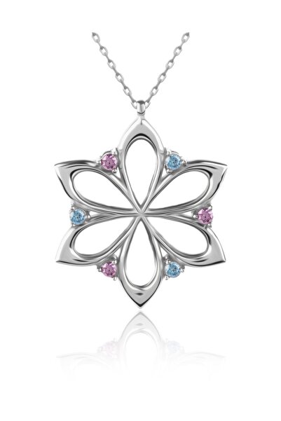 İNDİGO TAKI Aqua Ametist Taşlı Çiçek Gümüş Kolye