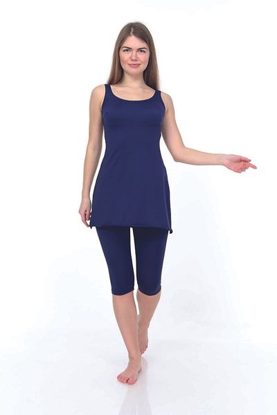 Estiva Μπλε Navy Plus Size Καλσόν Λεπτομερές Φόρεμα Μαγιό