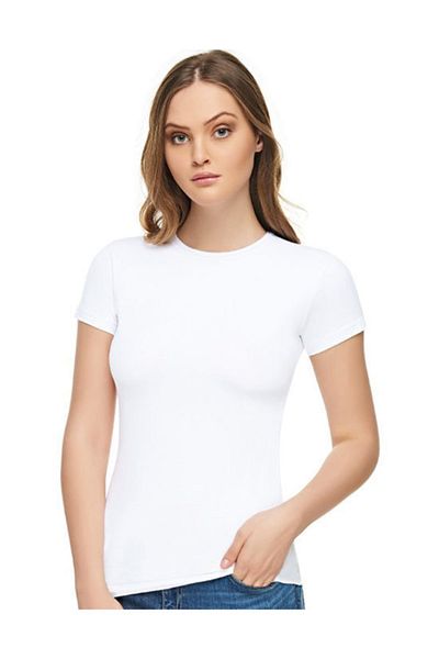 Tutku Elit 2202 3 Pieces Women's Crew Neck Short Sleeve Lycra Cotton White T-Shirt Undershirt