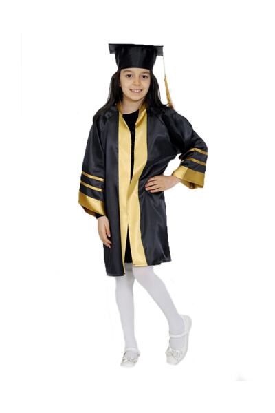 Mezuniyetshop Kep Cübbe Anokulu Siyahgold Şeritli