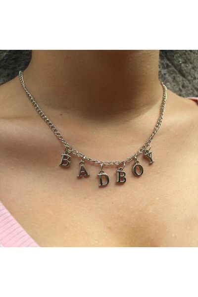 AlpCollection Women's Gray Bad Boy Lettered Necklace