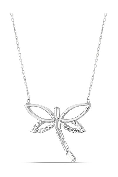 MySilvers Baget Taşlı Yusufcuk Kolye Kadın Rodyum