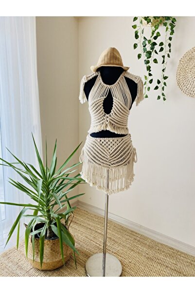 Dekor Kapanı فستان الشاطئ Ecru Pareo للسيدات - فستان مكرامية