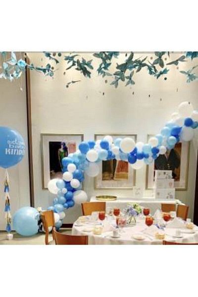 MERİ PARTİ White Blue Navy Blue Balloon Chain Concept Party 100 Pieces