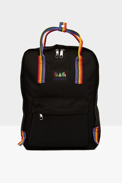 Bagmori Black Unisex Colorful Column Square Strap Adjustable Backpack m 000004098