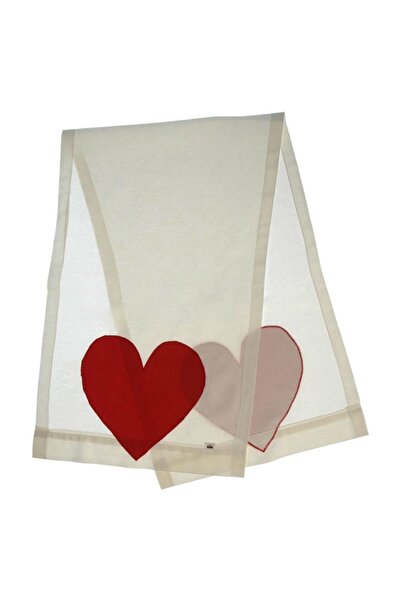 YASTIKMİNDER Koton Beyaz Kırmızı Kalp Aplikeli Runner