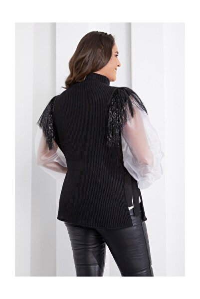 Seamoda Women's Black Tasseled Knitwear Vest