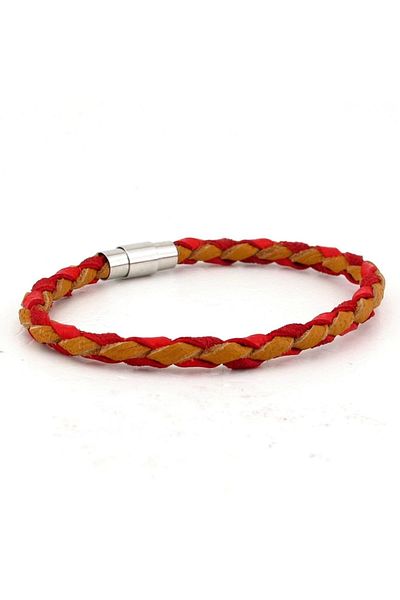 Solfera Yellow Red Original Leather Knitted Fan Bracelet BT644