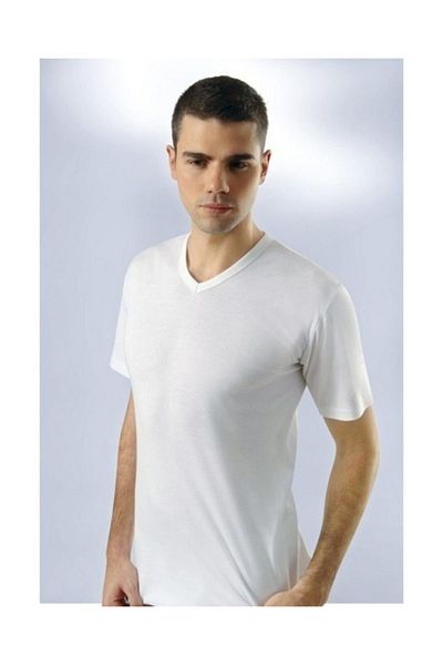 Anıt 1109 Men's V-Neck Short Sleeve Undershirt Ribbed Fabric Colored 3-Piece