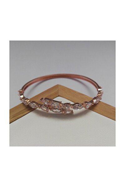 MODAMUGO Zirkon Taşlı Kelepçe Pirinç Bileklik - Rose
