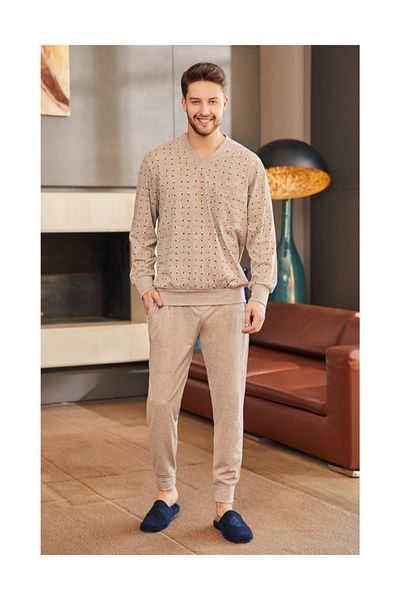 Şık Mecit 2757 Σετ Πιτζάμες Melange V-Neck Plus Size