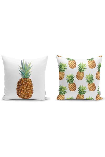 Realhomes Set de huse de pernă cu fundal alb, ananas colorat, din 2 bucăți