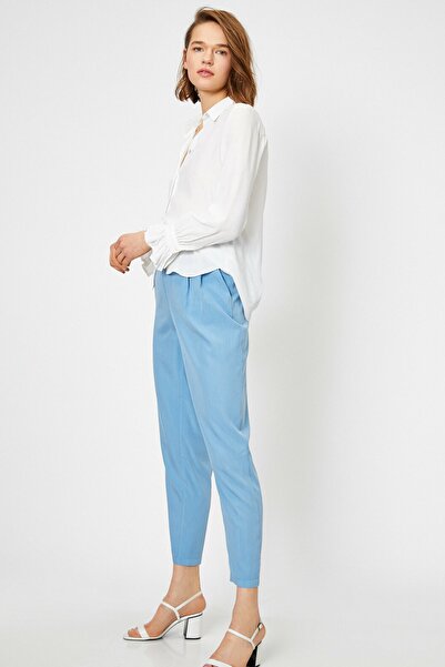 Koton Dámské modré kalhoty s normálním pasem 0YAK42910UW