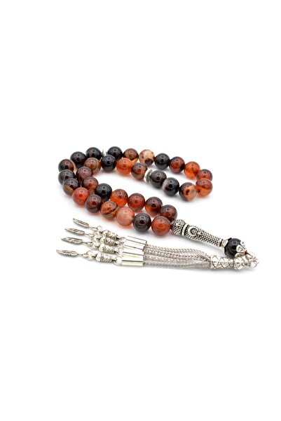 Murty99 Mărgele de rugăciune din agat natural autentic cu dungi roșii - calitate 1, dimensiune mare