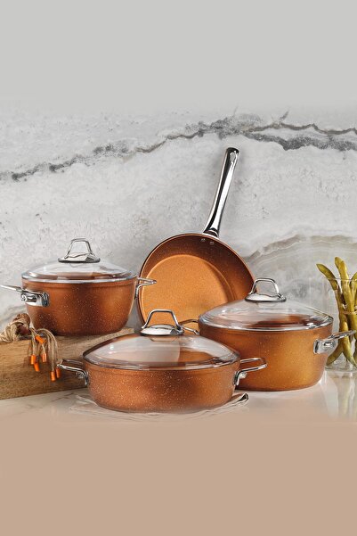 Kütahya Porselen Daisy 7 Parça Tencere Seti Granit Ef Bakır