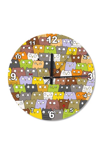 Cakatablo 30 cm Diameter Owls and Cat Wooden Wall Clock