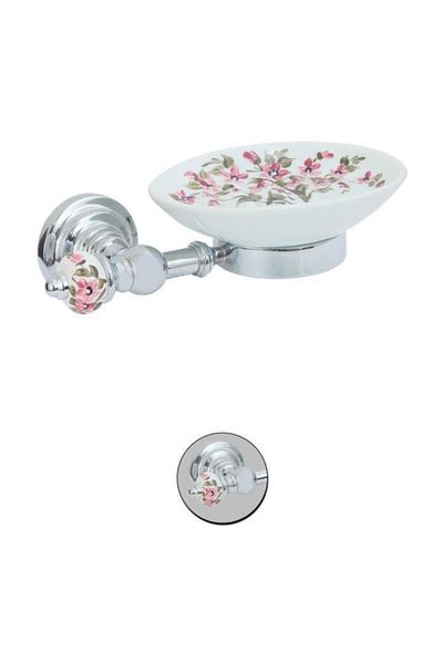 Maya Fantasia Patterned Chrome Mounted Soap Dish Porcelain 100% Brass