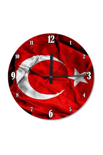 Cakatablo 50 Cm Çap Dalgalanan Türk Bayrağı Dekoratif Duvar Saati
