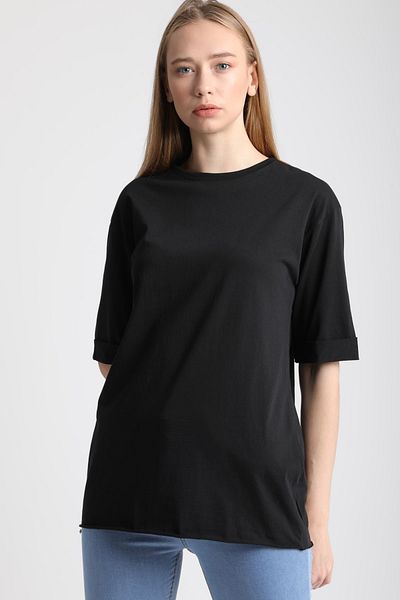 MD trend Tricou negru din bumbac - Decolteu, mâneci, Mdt3058