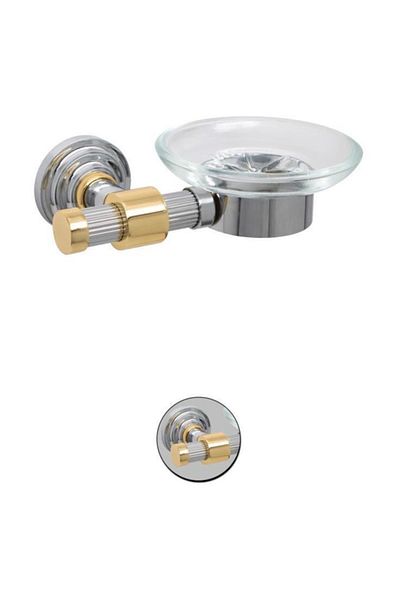 Maya Line Chrome Pvd Gold Mounted Soap Dish Glass 100% Brass