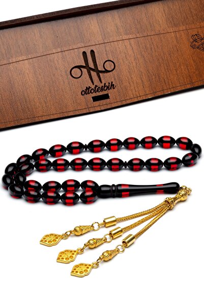 OTTOTESBİH Mărgele de rugăciune din pulbere de chihlimbar roșu cu ciucuri aurite