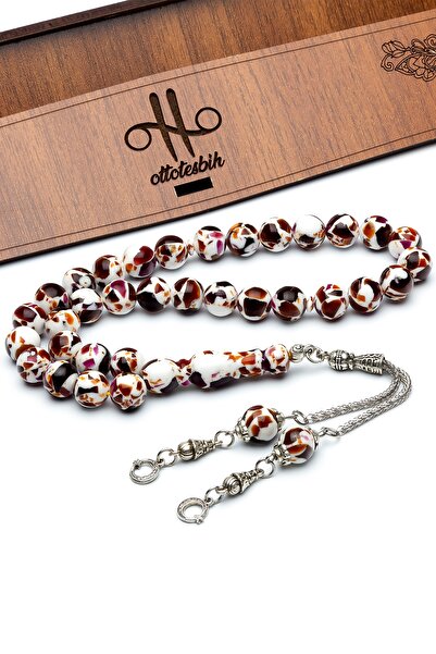 OTTOTESBİH Mărgele de rugăciune pentru bărbați, 10 mm, maro, alb, mozaic, pulbere, chihlimbar