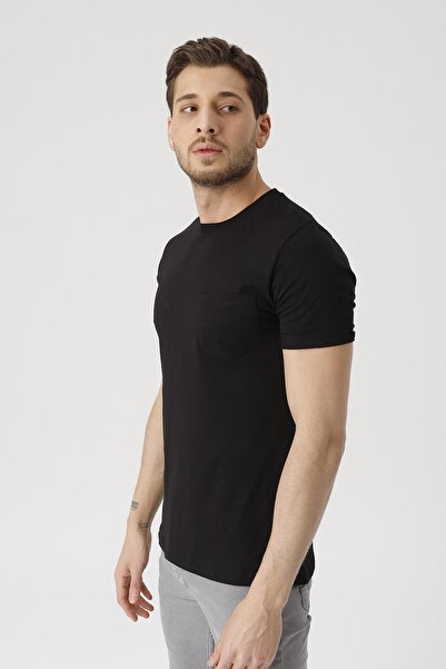 Gambocci Tricou negru cu mânecă scurtă pentru bărbați, cu buzunar la gât, sli...