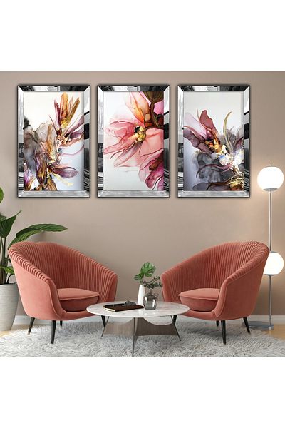 Zevahir Mobilya Dekorasyon 3-Piece Silver Plexi Edge Collage Drawing Table and Clock Combination