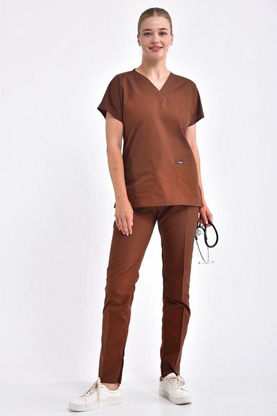 Owlet Medikal Σκούρο καφέ Scrubs Ομοιόμορφο Σετ