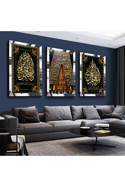 Zevahir Mobilya Dekorasyon Set de pictură din MDF triplu din argint cu cadru din plexiglas cu oglindă argintie