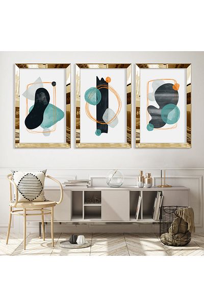 Zevahir Mobilya Dekorasyon Set de pictură din MDF cu model abstract din plexiglas auriu