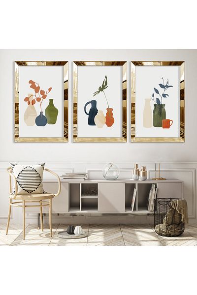 Zevahir Mobilya Dekorasyon Set de picturi din MDF cu model abstract minimalist din plexiglas auriu