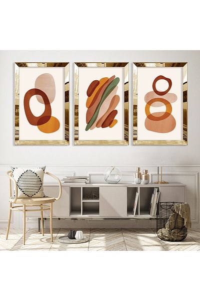 Zevahir Mobilya Dekorasyon Set de picturi din MDF cu model abstract minimalist din plexiglas auriu