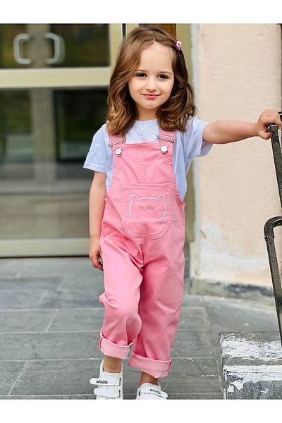 Pink Hippo Kids Girl's Embroidery Detailed Gabardine Salopet