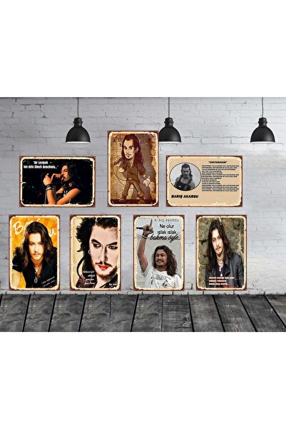 TAKIFİX Barış Akarsu Sözleri 7 Adet 20x30x Cm Mdf Ahşap Poster Seti