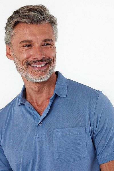 ENQUE Tricou albastru simplu cu mânecă scurtă, cu gât polo, cu buzunar