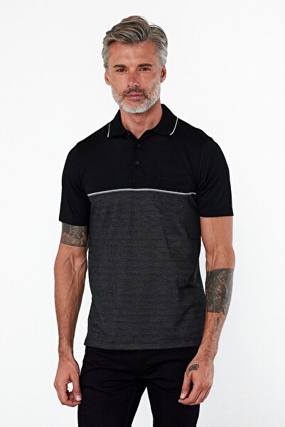ENQUE تي شيرت رجالي أسود بياقة بولو وأكمام قصيرة