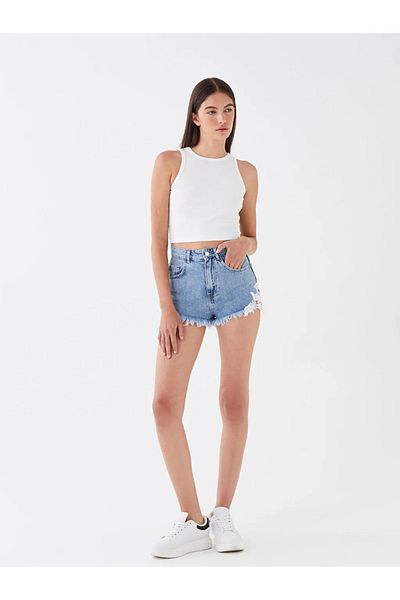LC Waikiki Vyšívané dámské džínové šortky LCW Jeans Standard Fit