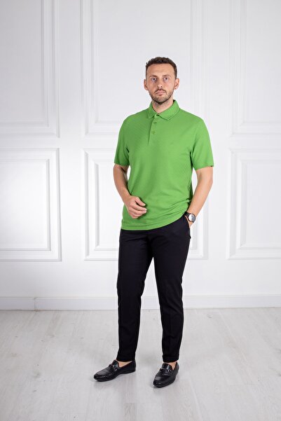 Sarar Interview Polo Yaka %100 Pamuk Dokulu Yeşil T-shirt