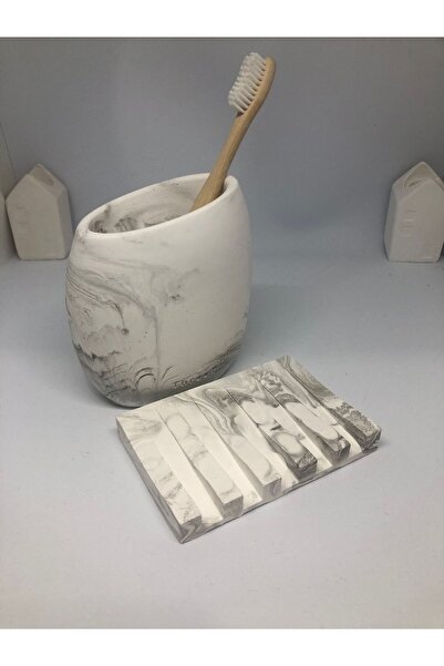 ThreeT Beton Diş Fircalik Sabunluk Set Mermer Desen