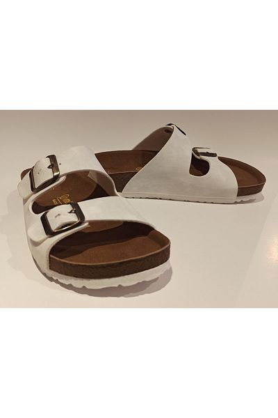 MULEX Anatomical Sole Adjustable Double Buckle Birken Model White Women's Slippers