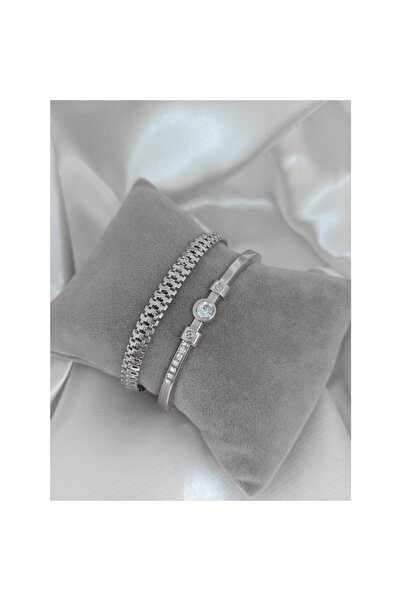 X-Lady Accessories Gümüş Renk Kadın Zirkon Taşlı Kararmaz Kombin Bileklik - 2419