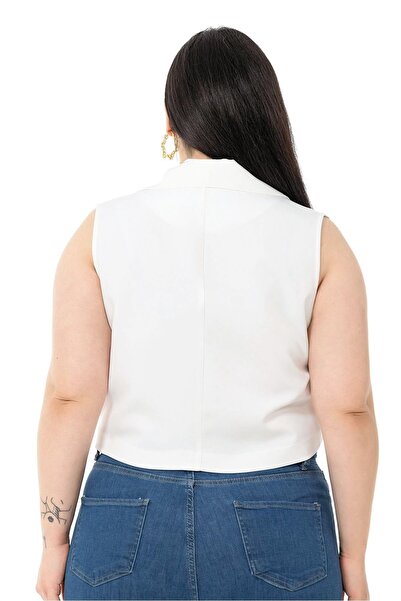 DISENTIS MODEST Plus Size Double Breasted Double Button White Mini Vest