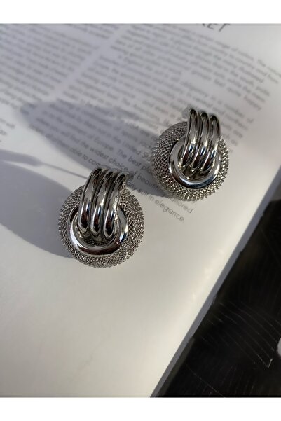 Pinery Jewels Hasır Örme Iç Içe Geçen Halka Küpe Çifti