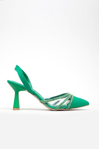 Adım Adım Green Transparent Open Back Classic Women's Heeled Shoes
